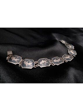 Vintage SIAM Signed Sterling Silver Bracelet With Engraved Niello Zodiac Motifs